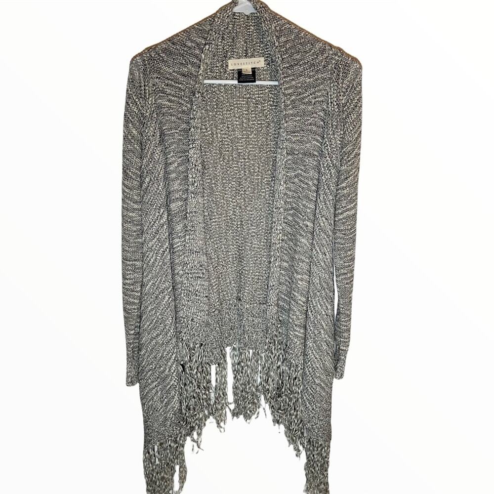 Lovestitch Chevron Duster Cardigan Waterfall Open Front Marled Fringe Small